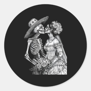 Skeleton Wedding Bride And Groom Day Dead Hallowee Classic Round Sticker