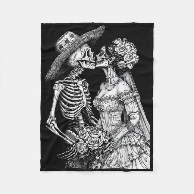 Skeleton Wedding Bride And Groom Day Dead Hallowee Fleece Blanket (Front)