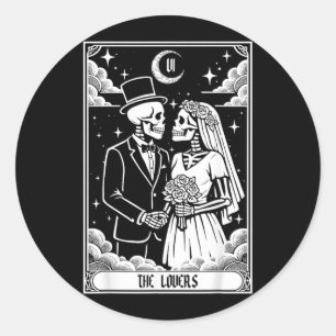 Skeleton Wedding Couple Gothic Lovers Tarot Art Classic Round Sticker