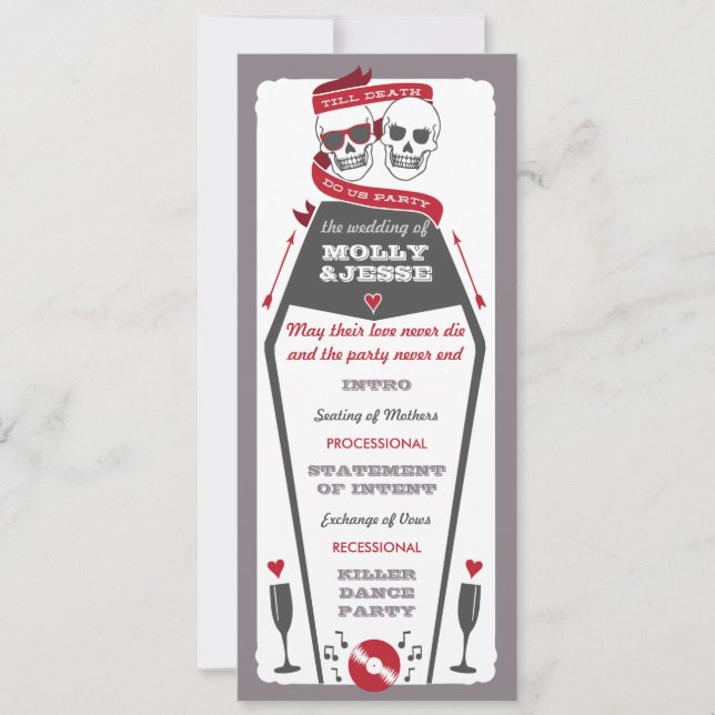 Skeleton Wedding Program - Valentine Red Invitation (Front)