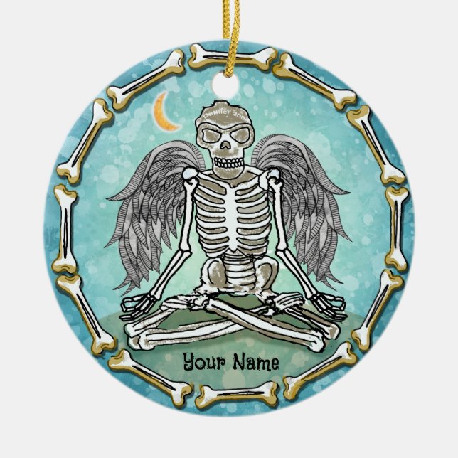 Skeleton Wings  Ceramic Tree Decoration (Front)