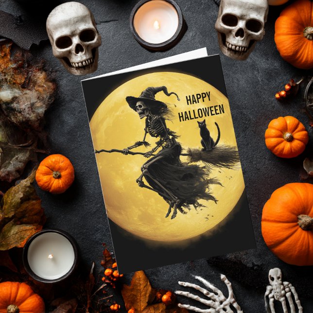 Skeleton Witch Cat Moon Scary Horror Halloween Card (Creator Uploaded)