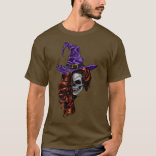 Skeleton Witch - Cool & Scary Red Hair Witch Skull T-Shirt