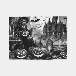 Skeleton Witch Pumpkin  Fleece Blanket