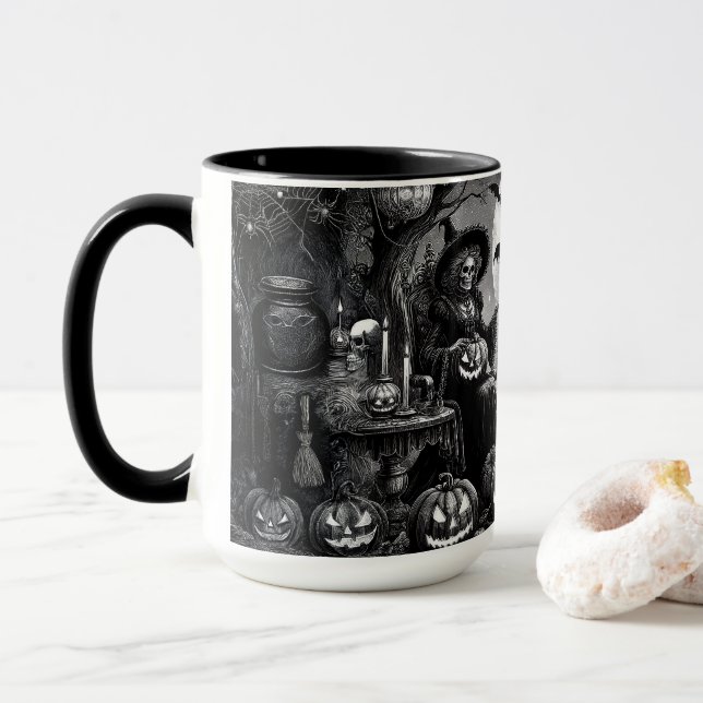 Skeleton Witch Pumpkin  Mug (With Donut)
