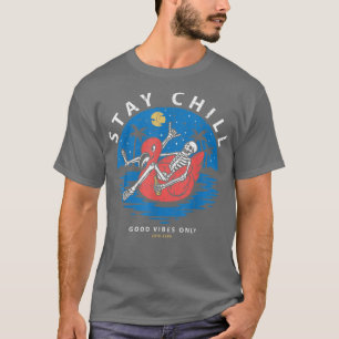 Skeleton With A Bottle Beer Sitting In A Flamingo T-Shirt