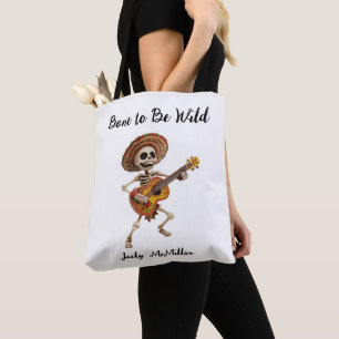 Skeleton with a Hat Playing a Guitar Halloween Tote Bag