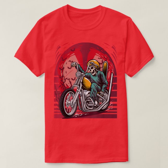 Skeleton with Big Bike Creepy Skeleton  T-Shirt (Design Front)