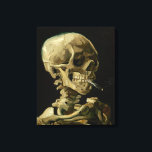 Skeleton with Burning Cigarette | Vincent van Gogh Canvas Print<br><div class="desc">Skull of a Skeleton with Burning Cigarette (1886) by Vincent van Gogh is a striking and unconventional still-life painting that features a human skull with a lit cigarette between its teeth. The dark background enhances the starkness of the skeletal figure, while the small plume of smoke adds a sense of...</div>