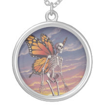 Skeleton with Butterfly Wings Silver Necklace