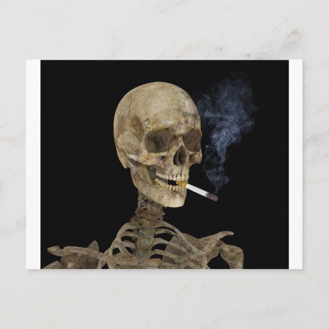 Skeleton with cigarette postcard (Front)