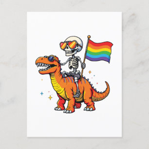 Skeleton with dinosaur Lgbtq Holiday Postcard