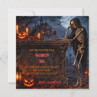 Skeleton with Drink Halloween Party Invitation