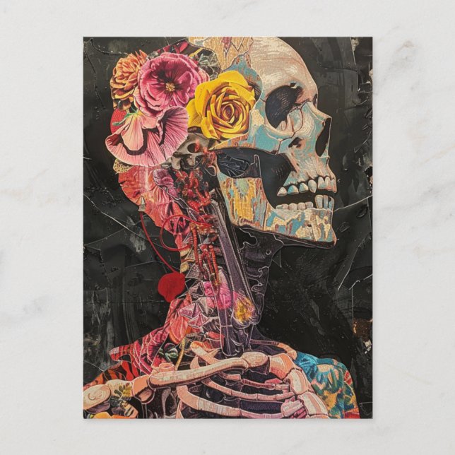 Skeleton With Flowers Postcard (Front)