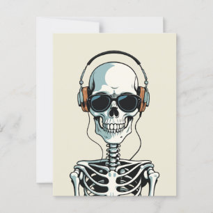 Skeleton with headphone postcard