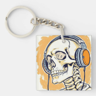 Skeleton with headphones key ring