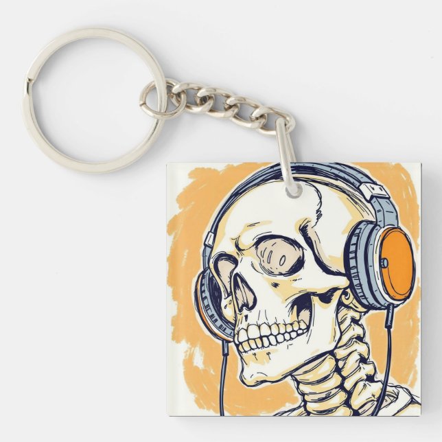 Skeleton with headphones key ring (Front)