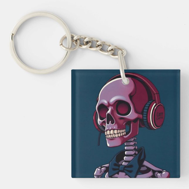 Skeleton with headphones key ring (Front)