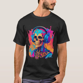 Skeleton with Headphones Skull colourful T-Shirt
