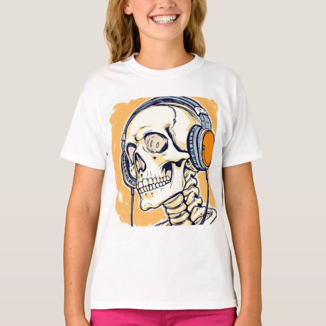 Skeleton with headphones T-Shirt (Front)