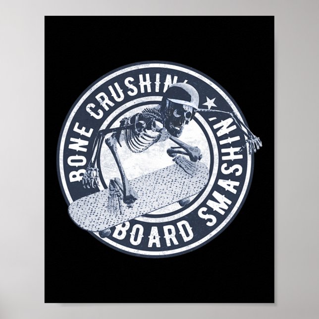 Skeleton With Helmet Skateboard Longboard Cruiser  Poster (Front)