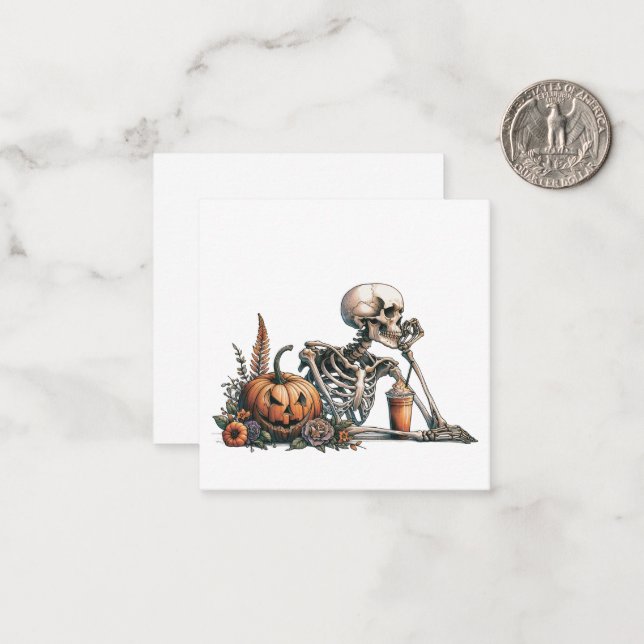 Skeleton with pumpkin and drink. Halloween Card (Front/Back In Situ)