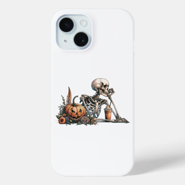 Skeleton with pumpkin and drink. Halloween Case-Mate iPhone Case (Back)
