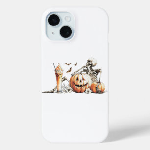 Skeleton with pumpkin and drink. Halloween. iPhone 15 Case