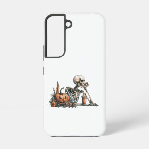 Skeleton with pumpkin and drink. Halloween Samsung Galaxy Case