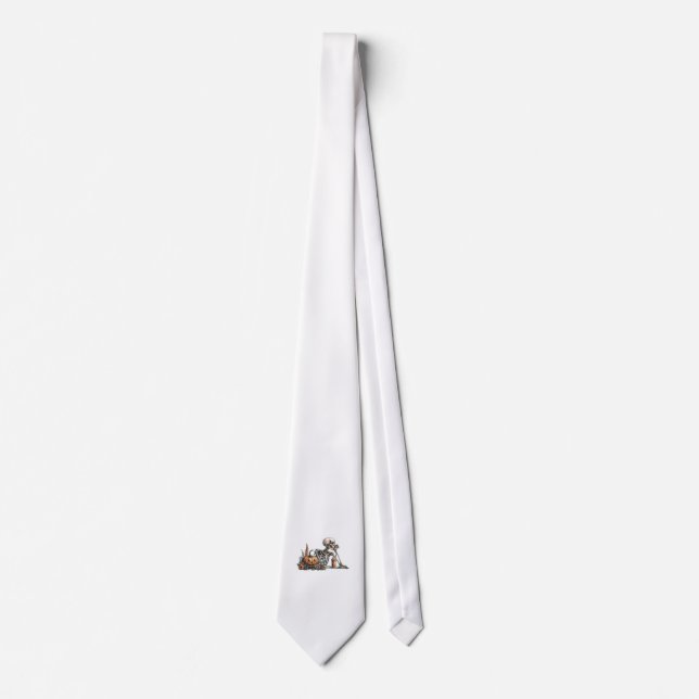 Skeleton with pumpkin and drink. Halloween Tie (Front)