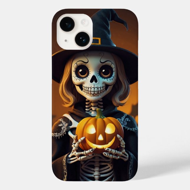 Skeleton with Pumpkin Halloween Tee Case-Mate iPhone Case (Back)