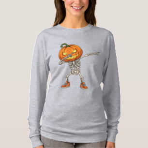 Skeleton with Pumpkin Head Dab Dance Halloween  T-Shirt