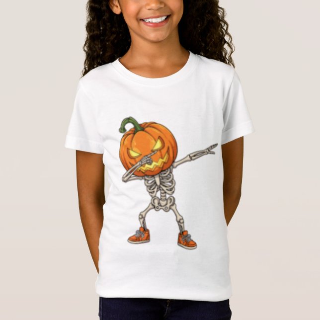 Skeleton with Pumpkin Head Dab Dance Halloween  T-Shirt (Front)