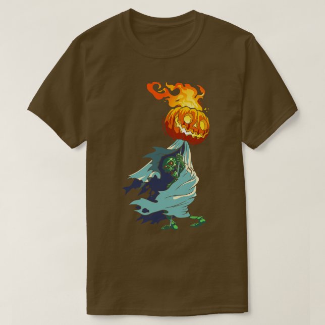 Skeleton with Pumpkin Torch T-Shirt (Design Front)