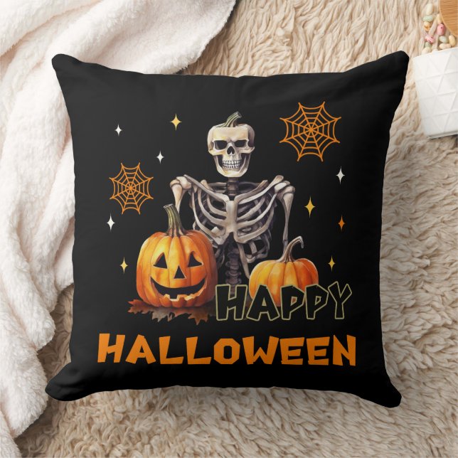 Skeleton with pumpkins for Halloween Cushion (Blanket)