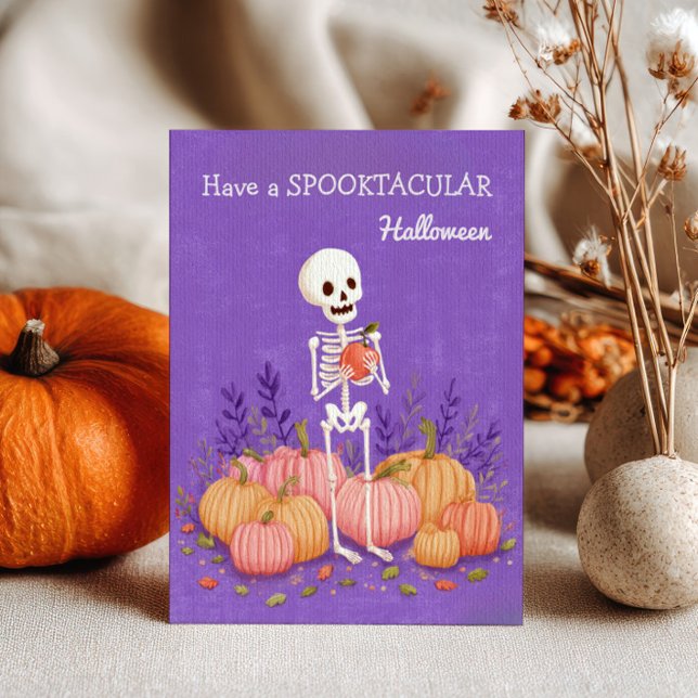 Skeleton with Pumpkins Spooktacular Halloween Postcard (Creator Uploaded)