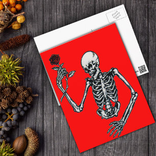 Skeleton With Rose Postcard