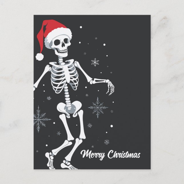 Skeleton With Santa Hat Merry Christmas Postcard (Front)