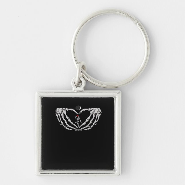 Skeleton Woman With Red In Heart Made Of Hands Fes Key Ring (Front)