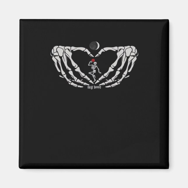 Skeleton Woman With Red In Heart Made Of Hands Fes Magnet (Front)