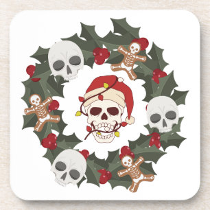 Skeleton Wreath Christmas  Coaster