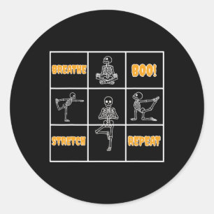 Skeleton Yoga Halloween Funny Breathe Boo Stretch  Classic Round Sticker