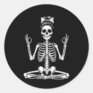 Skeleton Yoga Messy Bun Women Girl Meditation Classic Round Sticker