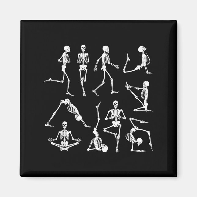 Skeleton Yoga Poses Funny Halloween Flexible Bone Magnet (Front)