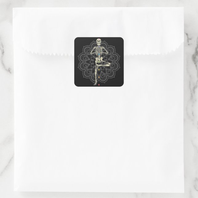 Skeleton Yoga Position Square Sticker (Bag)