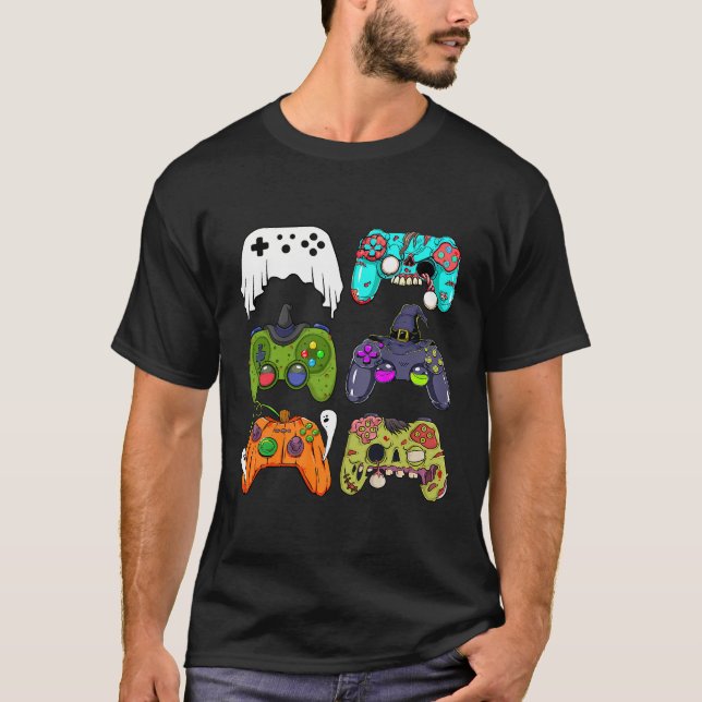 Skeleton Zombie Gaming Controllers Halloween For G T-Shirt (Front)
