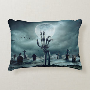 Skeleton Zombie Hand Rising Out Of A GraveYard - H Decorative Cushion