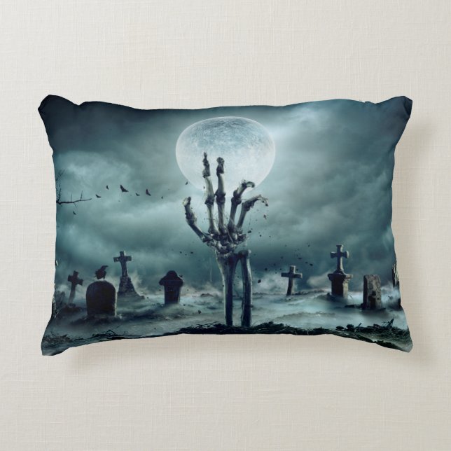 Skeleton Zombie Hand Rising Out Of A GraveYard - H Decorative Cushion (Front)