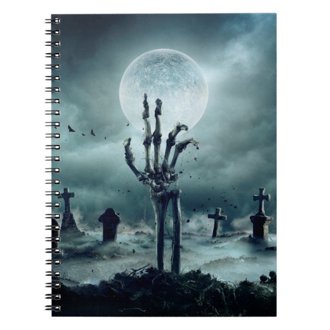 Skeleton Zombie Hand Rising Out Of A GraveYard - H Notebook (Front)