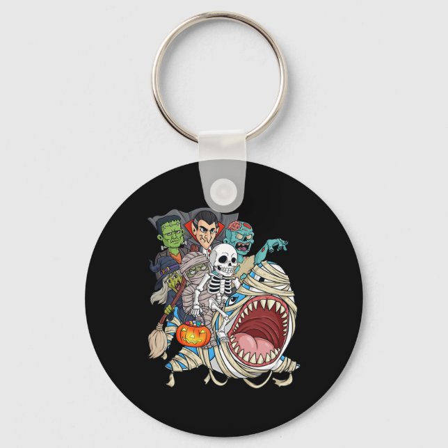 Skeleton Zombie Riding Mummy Shark Vampire Hallowe Key Ring (Front)